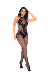 Halter and Crotchless Floral Body Stocking